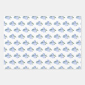 ほこりっぽい青い花と緑のパターン ラッピングペーパーシート (正面)