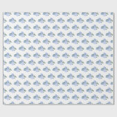 ほこりっぽい青い花と緑のパターン ラッピングペーパー (フラット)