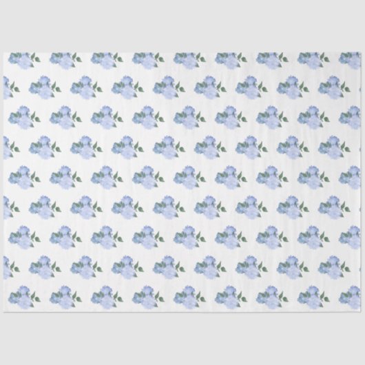 ほこりっぽい青い花と緑のパターン 薄葉紙 (正面)