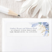 ほこりっぽい青い花と金ゴールドの緑エレガント ラベル (インサイチュ)