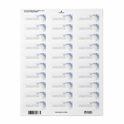 ほこりっぽい青い花と金ゴールドの緑エレガント ラベル (フルシート)