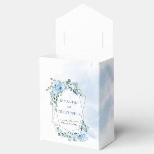 ほこりっぽい青い花と銀幾何学模様 フェイバーボックス (オープン)