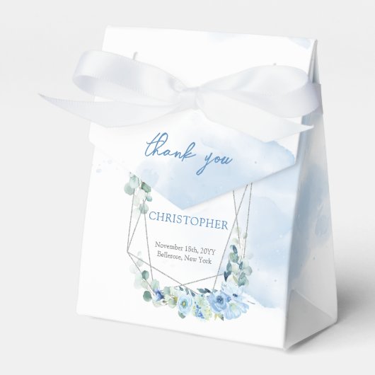 ほこりっぽい青い花と銀幾何学模様 フェイバーボックス (正面サイド)