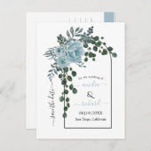 ほこりっぽい青い花のアーチ結婚式の日付を保存 ポストカード (正面/裏面)