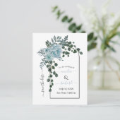 ほこりっぽい青い花のアーチ結婚式の日付を保存 ポストカード (スタンド正面)