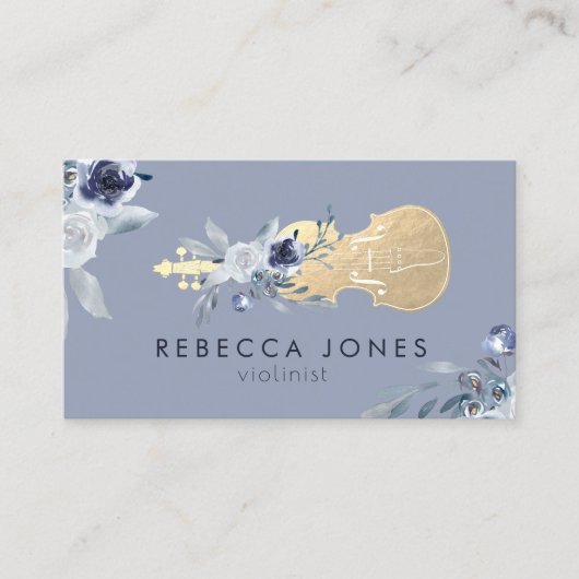 ほこりっぽい青い花のバイオリンの名刺 名刺 (正面)
