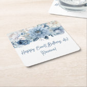 ほこりっぽい青い花のフローラパーティー スクエアペーパーコースター (アングル)