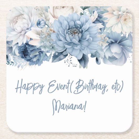 ほこりっぽい青い花のフローラパーティー スクエアペーパーコースター (正面)