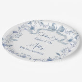 ほこりっぽい青い花のリボン エレガントな結婚式前祝い ペーパープレート (アングル)