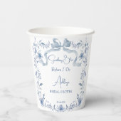 ほこりっぽい青い花のリボン エレガントな結婚式前祝い 紙コップ (裏面)