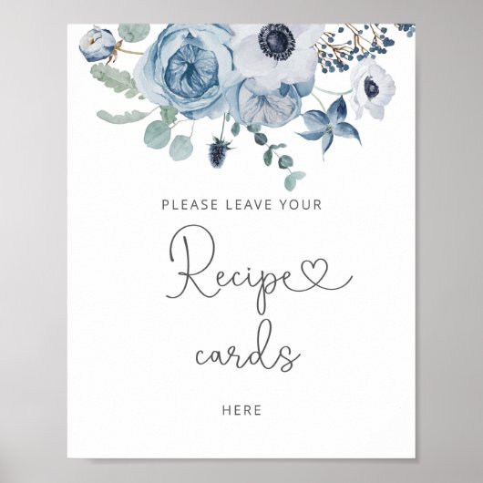 ほこりっぽい青い花の料理カードをここに置いてください ポスター (正面)