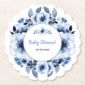 ほこりっぽい青い花の水の色ベビーシャワー ペーパーコースター (正面)