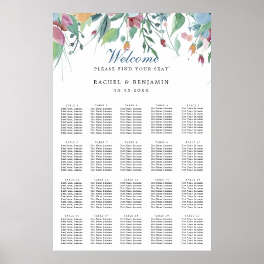 ほこりっぽい青い花の水結婚色の座席表 ポスター (正面)