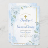ほこりっぽい青い花の洗礼の招待 招待状 (正面/裏面)