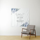 ほこりっぽい青い花の結婚式ウェルカムサイン タペストリー (インサイチュ)