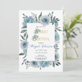 ほこりっぽい青い花のsweet sixteen誕生日 招待状 (スタンド正面)