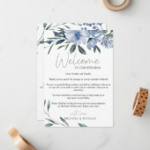 ほこりっぽい青い花ウェルカムレター&旅程 ノートカード (正面/裏面インサイチュ)