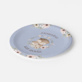 ほこりっぽい青い花ウッドランドフクロウ赤ちゃん女の子シャワー ペーパープレート (アングル)