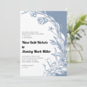 ほこりっぽい青い花タイポグラフィ結婚フローラ 招待状 (スタンド正面)