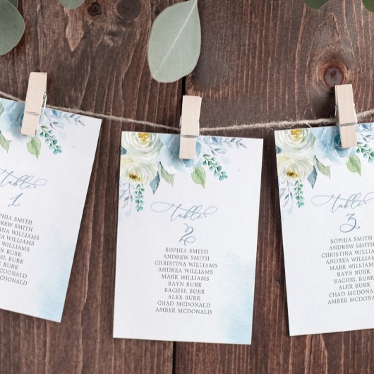 ほこりっぽい青い花テーブル番号3座席表 招待状