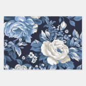 ほこりっぽい青い花ネイビー ラッピングペーパーシート (正面2)
