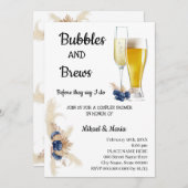 ほこりっぽい青い花バブル&ブライトカップルのシャワー 招待状 (正面/裏面)