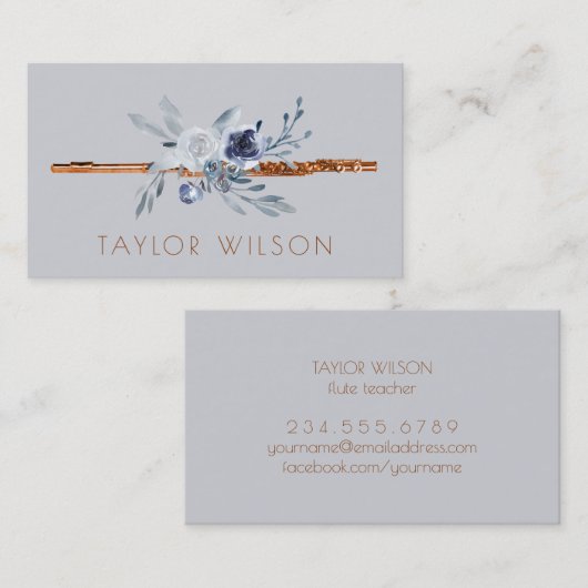 ほこりっぽい青い花フルート先生名刺 名刺 (正面/裏面)