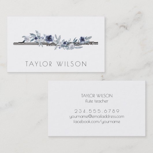ほこりっぽい青い花フルート先生 名刺 (正面/裏面)