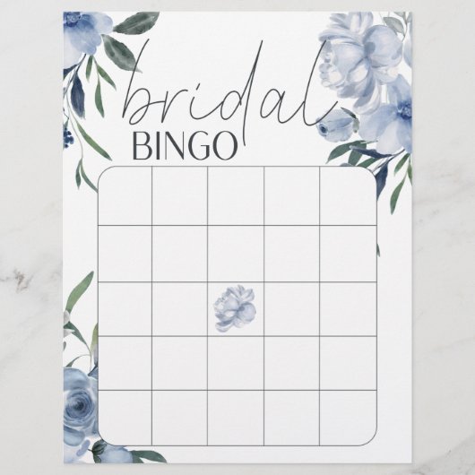 ほこりっぽい青い花ブライダルシャワービンゴゲーム (正面)
