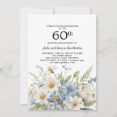 ほこりっぽい青い花ホワイトデイジー60周年 招待状 (正面)