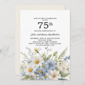 ほこりっぽい青い花ホワイトデイジー75周年 招待状 (正面/裏面)