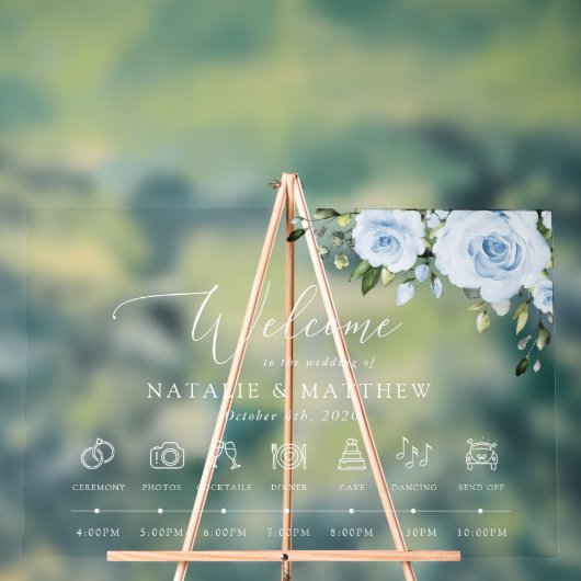 ほこりっぽい青い花ボホ結婚へようこそ アクリルサイン (ニュートラル)