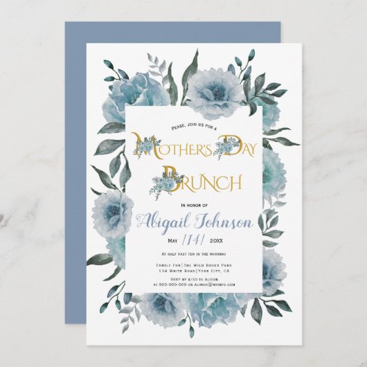 ほこりっぽい青い花マザーズ・デイ・ブランチ 招待状 (正面/裏面)