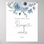 ほこりっぽい青い花柄の料理カードをここに置いてください ポスター (正面)