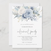 ほこりっぽい青い花模様スクリプト退職パーティー招待状 招待状 (正面)