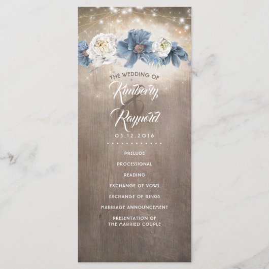 ほこりっぽい青い花素朴国の結婚式プログラム プログラム (正面)