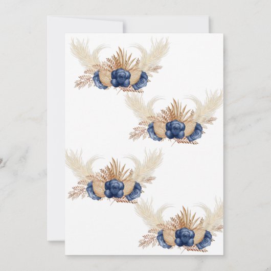 ほこりっぽい青い花結婚の記念日の更新 招待状 (裏面)