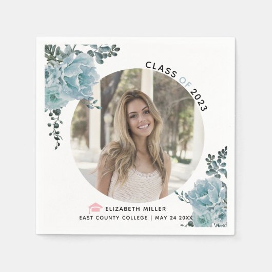 ほこりっぽい青い花2022年クラス卒業写真 スタンダードカクテルナプキン (正面)