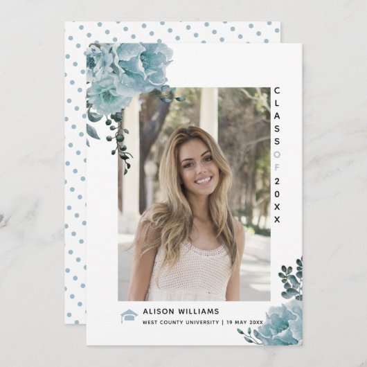 ほこりっぽい青い花2023年クラス卒業写真 案内状 (正面/裏面)