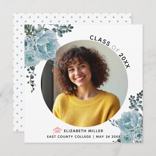 ほこりっぽい青い花2023年クラス卒業写真 案内状 (正面/裏面)