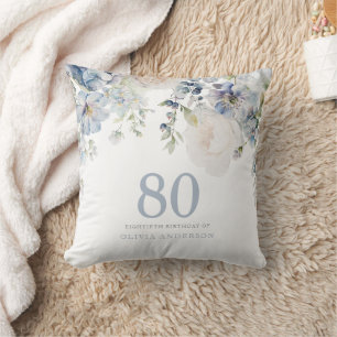 ほこりっぽい青い花80th誕生日パーティーギフト クッション