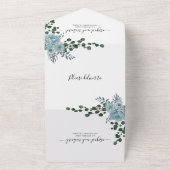 ほこりっぽい青い花、アーチとモノグラム結婚ズ オールインワン招待状 (外側)