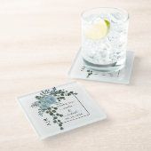 ほこりっぽい青い花、アーチとモノグラム結婚ズ ガラスコースター (アングル)