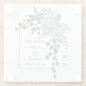 ほこりっぽい青い花、アーチとモノグラム結婚ズ ガラスコースター (裏面)