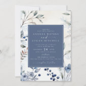 ほこりっぽい青い花 |エレガント庭園の結婚式 招待状 (正面)
