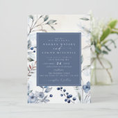 ほこりっぽい青い花 |エレガント庭園の結婚式 招待状 (スタンド正面)