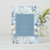 ほこりっぽい青い花 |エレガント庭園の結婚式 招待状 (スタンド正面)