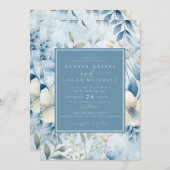 ほこりっぽい青い花 |エレガント庭園の結婚式 招待状 (正面/裏面)