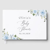 ほこりっぽい青い花、緑、ぼほ、赤ちゃんシャワー ゲストブック (正面)