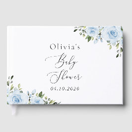 ほこりっぽい青い花、緑、ぼほ、赤ちゃんシャワー ゲストブック